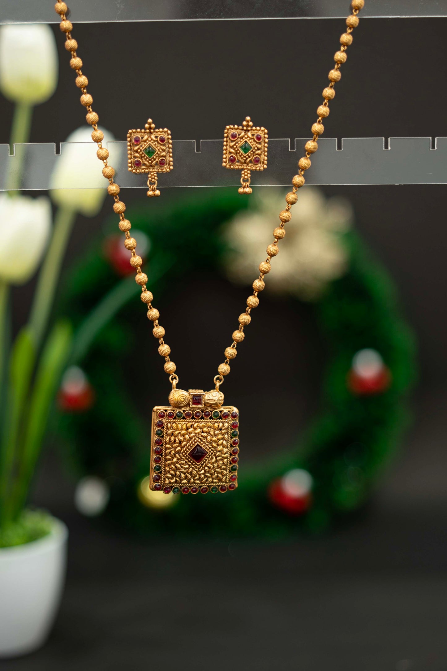 NBCA 007 Double side Pendant Chain with Earrings
