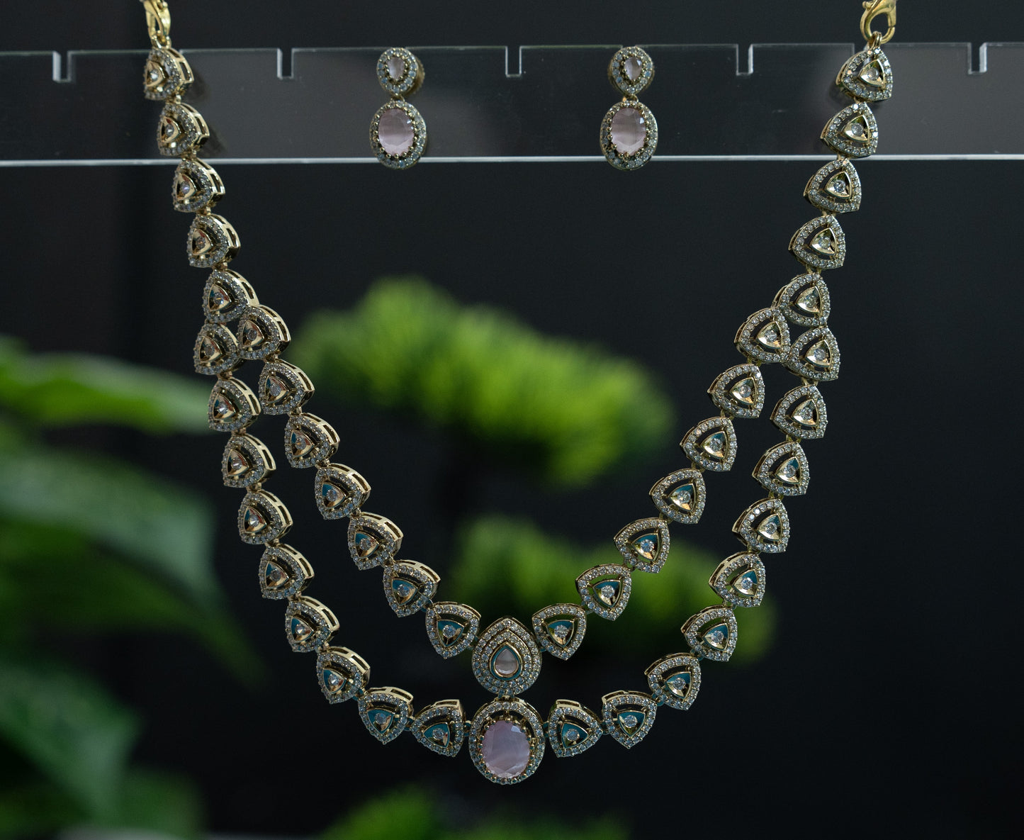 NADA 043 AD Double Layer Necklace with Earrings